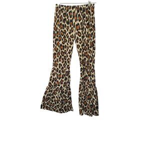 Park Avenue Leopard Print Bell Bottom Flare Pants L Pull On Elastic Waist